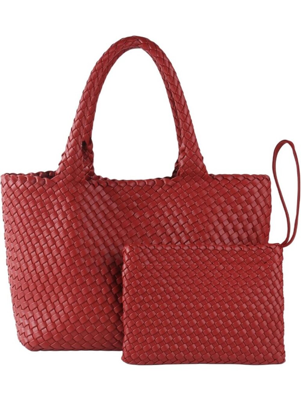 Handwoven Vegan Leather Tote Bag for Women with Matching Small Purse - Stylish